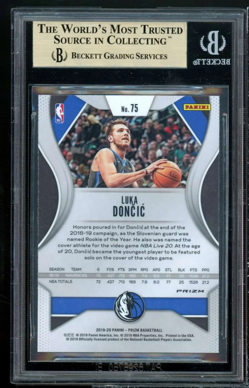 Luka Doncic Card 2019-20 Panini Prizm Prizms Green #75 BGS 9.5 (9 9.5 9.5 9.5)