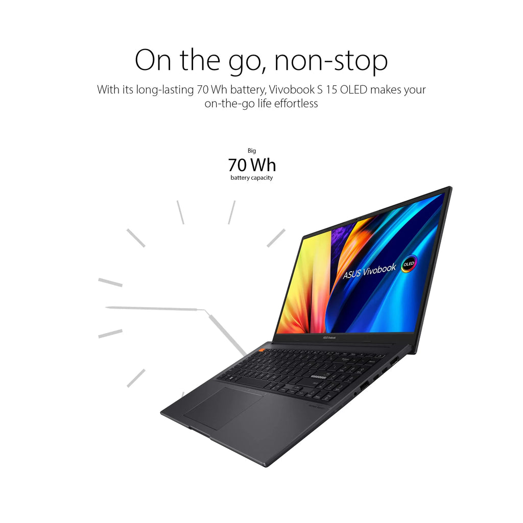 ASUS VivoBook S 15 OLED Slim Laptop, 15.6” FHD OLED Display, Intel Evo PLatitudeform, Intel Core i7-12700H CPU, 16GB RAM, 1TB SSD, Windows 11 Home, Indie Black, K3502ZA-ES76