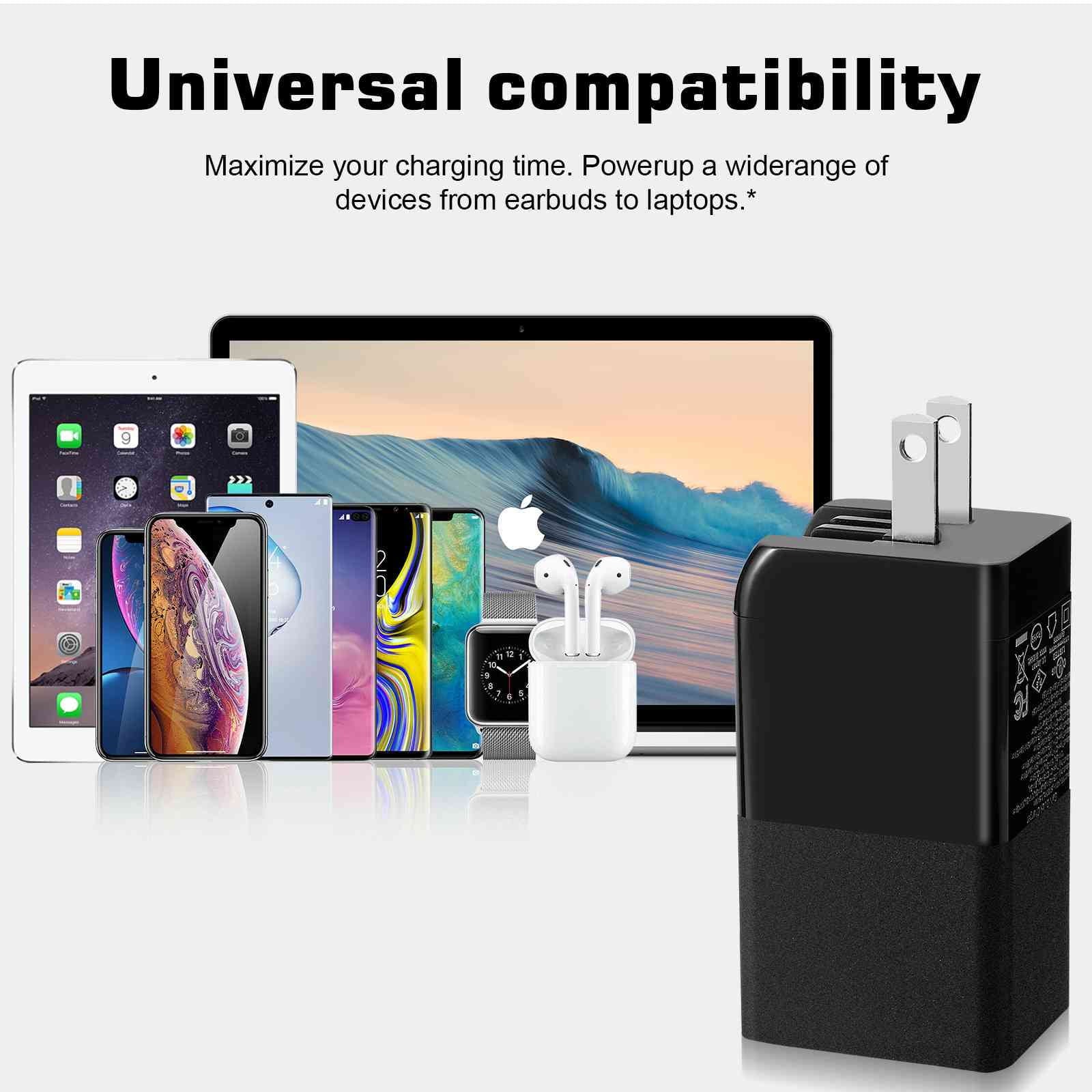 UrbanX 65W Fast Travel Charger with 3 Ports - USB & Dual USB-C - High-Speed Charging Compatible with Coolpad Cool S1, iPhone, Samsung Galaxy, Google Pixel, MacBook, Steam Deck, Laptops & Phones