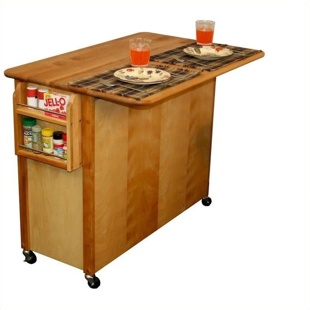 Pemberly Row 44" Wood Butcher Block Drop Leaf Kitchen Island in Brown