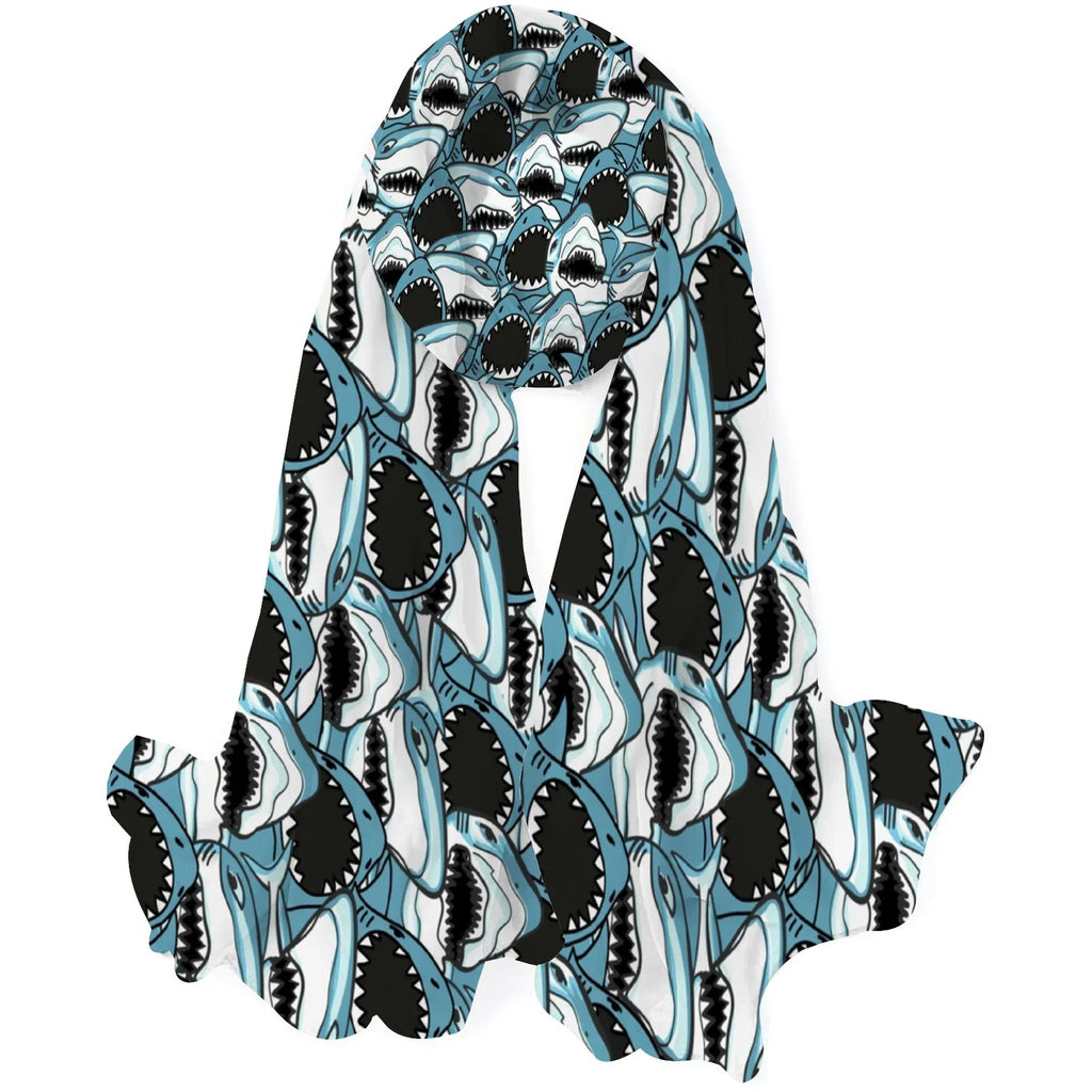 FREEAMG Angry Shark Silk Long Scarf for Women Large Oblong Sundisplay Shawls Wraps Neck Headscarf Hair Wraps Gift Packed