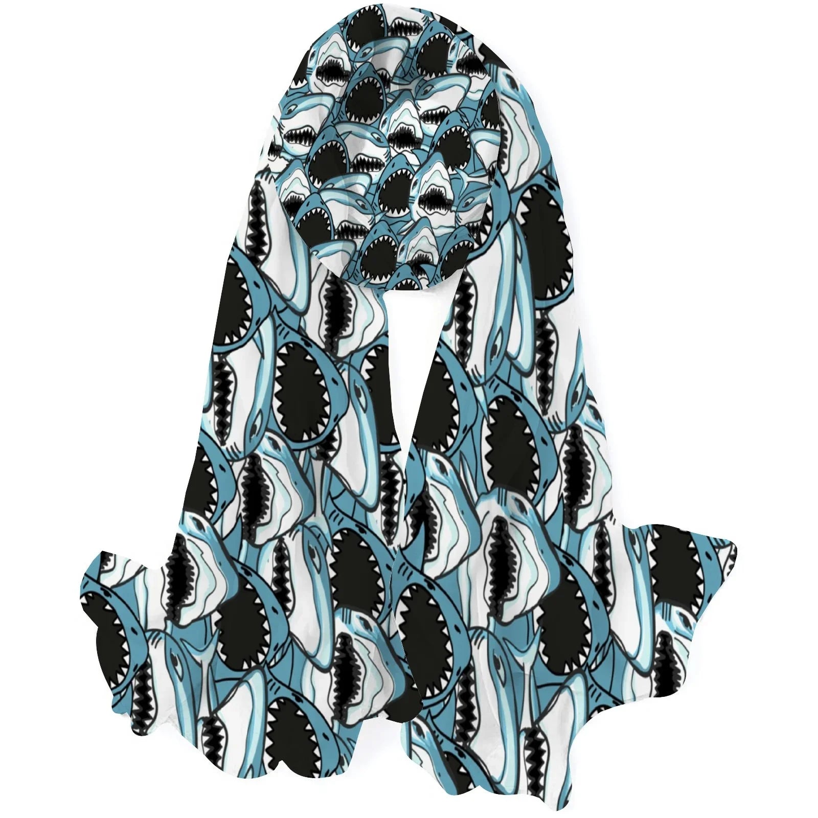 FREEAMG Angry Shark Silk Long Scarf for Women Large Oblong Sundisplay Shawls Wraps Neck Headscarf Hair Wraps Gift Packed