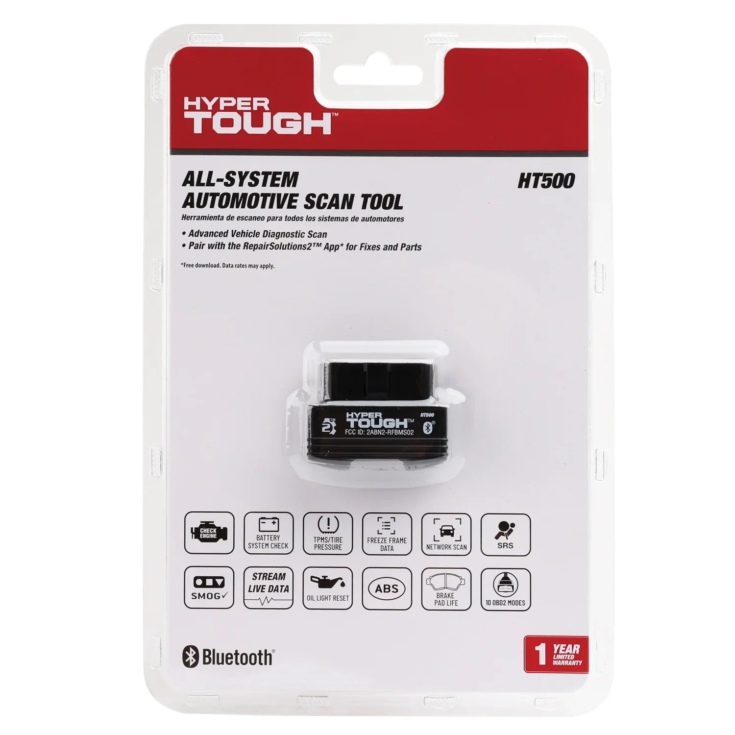 Hyper Tough HT500 Bluetooth Scan Tool, 1996 & Newer OBD2 Vehicles, Free Fix & Part Recommendations