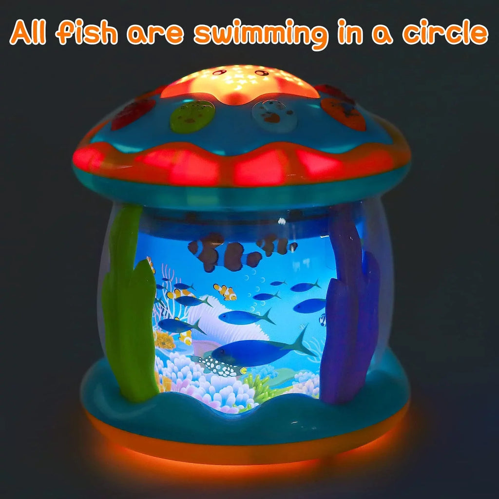 ISHANTECH Baby Toys 6 to 12 Months 4 in 1 Musical Projector Ocean Rotating Tummy Time Learning Crawling Light Up Toys