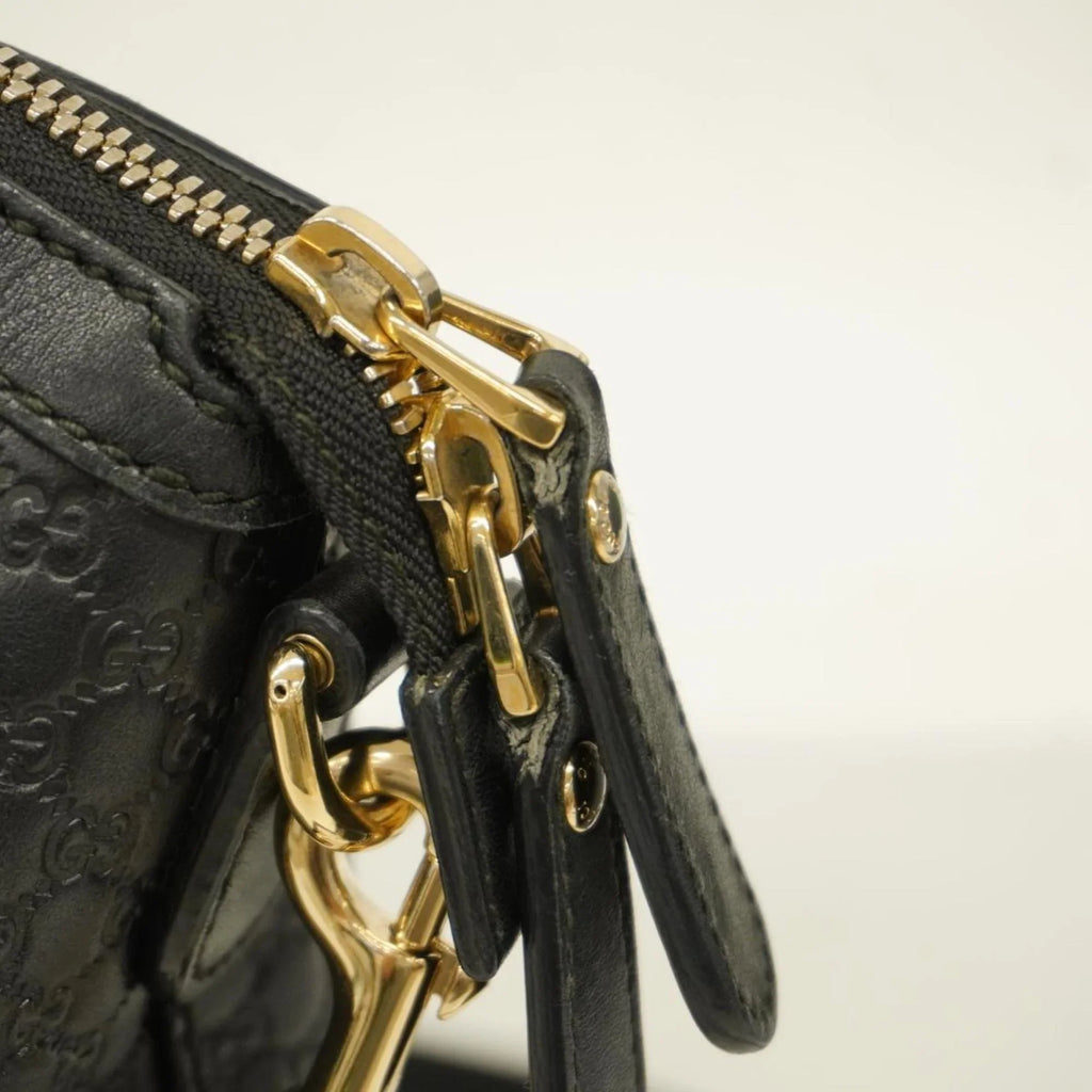 Pre-Owned Gucci Handbag Micro Guccisima 449658 Leather Black Gold Hardware Women's (Good)
