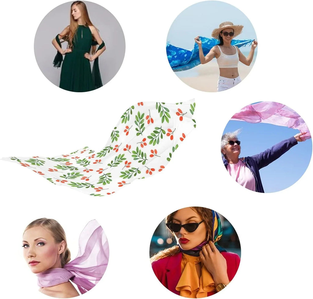Hyjoy Watercolor Floral Pattern on White Long Silk Neck Scarf Lightweight Shawl Wrap Scarves for Women Girls