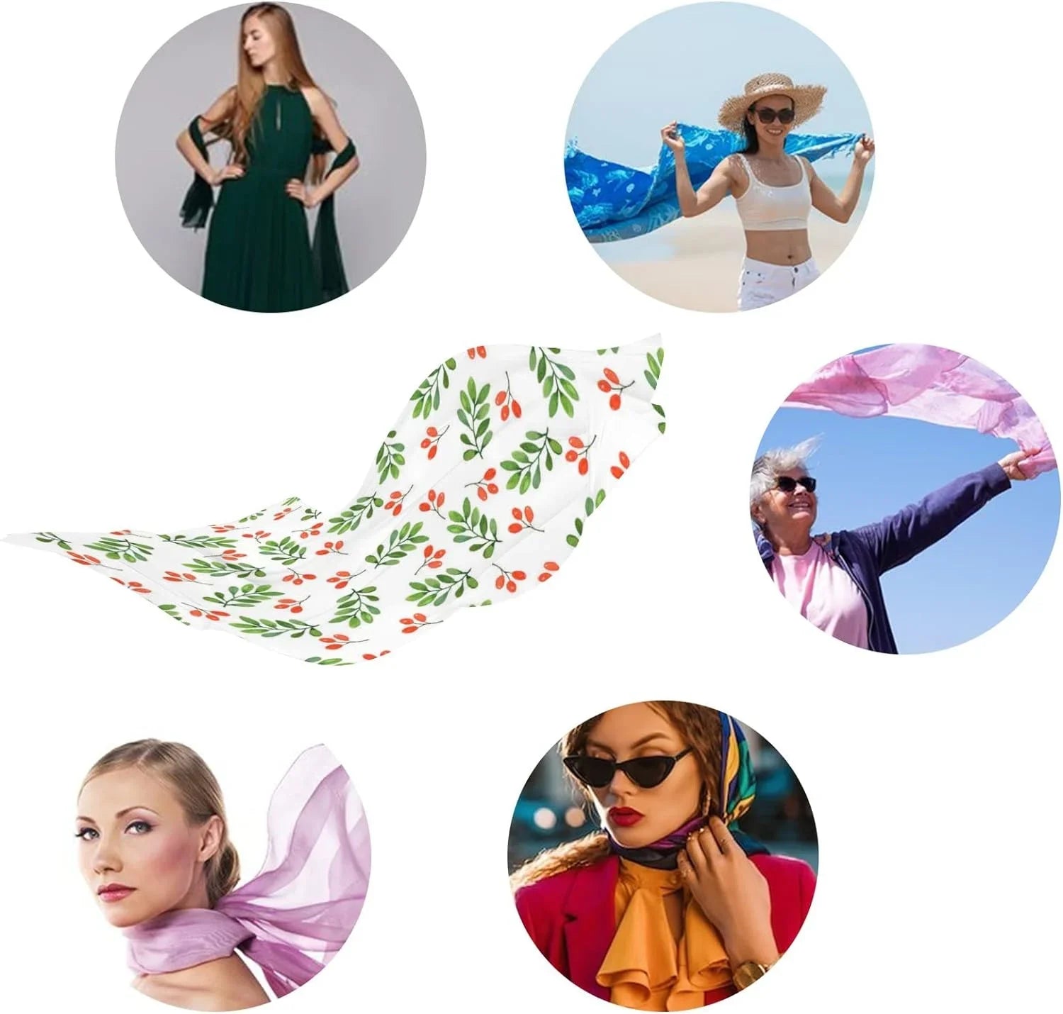 Hyjoy Watercolor Floral Pattern on White Long Silk Neck Scarf Lightweight Shawl Wrap Scarves for Women Girls