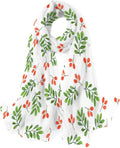 Hyjoy Watercolor Floral Pattern on White Long Silk Neck Scarf Lightweight Shawl Wrap Scarves for Women Girls