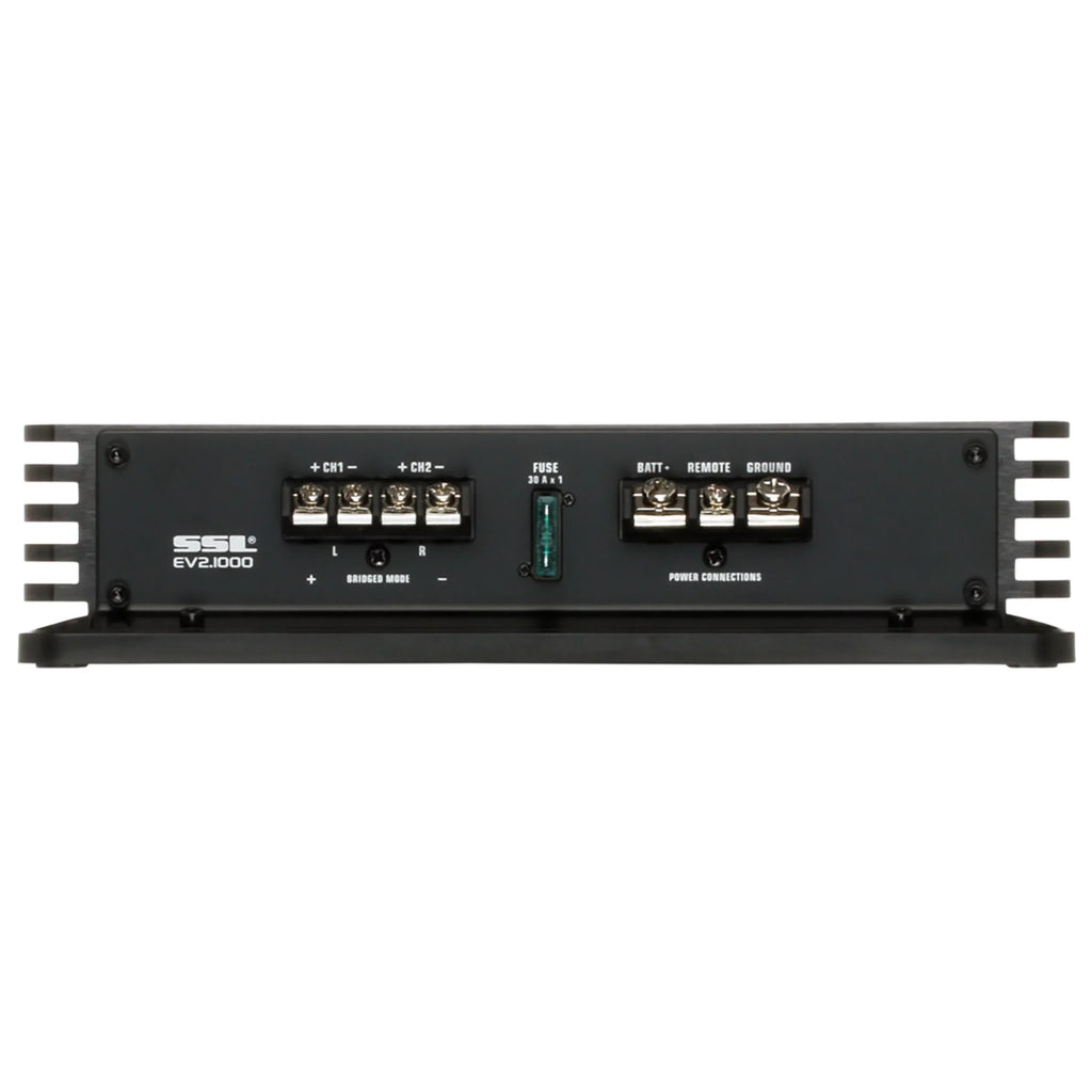Sound Storm Laboratories EV2.1000 Evolution Series Car Audio Amplifier - 1000 High Output, 2 Channel, 2/8 Ohm, High/Low Level Inputs, High/Low Pass Crossover, Full Range, Hook To Stereo and Subwoofer
