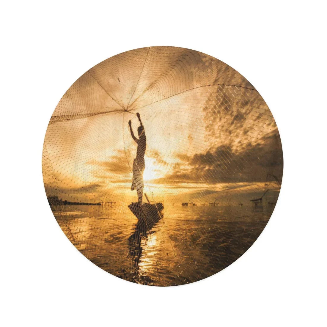 SIDONKU 60 inch Round Beach Towel Blanket Vietnam Silhouette Fisherman Fishing Nets Boat Thailand Lifestyle Cambodia Travel Circle Circular Towels Mat Tapestry Beach Throw