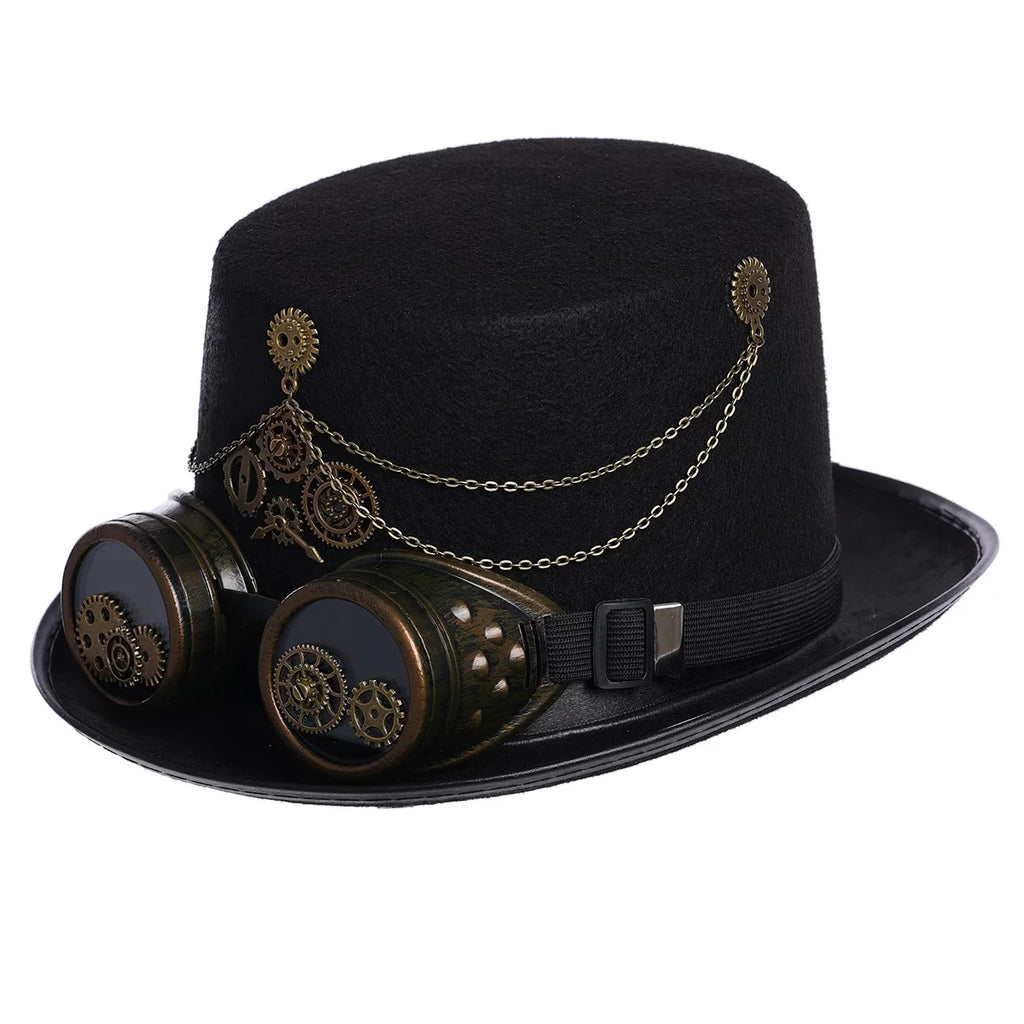 GRACEART Unisex Steampunk Top Hats with Goggle Gothic Punk Hallo Hat