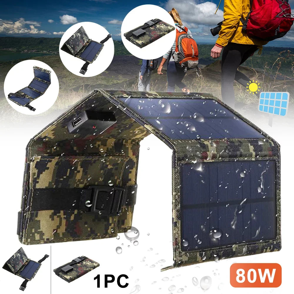 Paddsun 80W USB Solar Panel Folding Power Bank Outdoor Camping Hiking Phone Charger USA