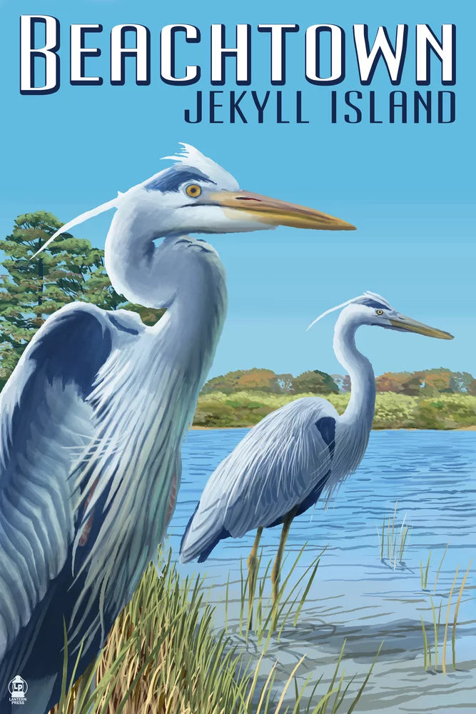 Beachtown, Jekyll Island, Georgia, Blue Herons (1000 Piece Puzzle, Size 19x27, Challenging Jigsaw Puzzle for Adults and Family, Made in USA)