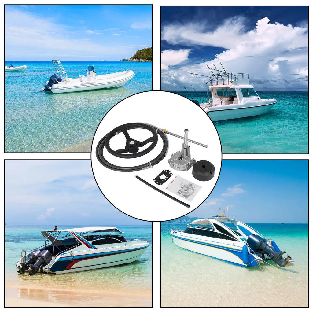 VEVORbrand Boat Steering Cable 12 Ft. Outboard 12 Ft. Mechanical Rotary with 13 In. Wheel, Boat Accessories