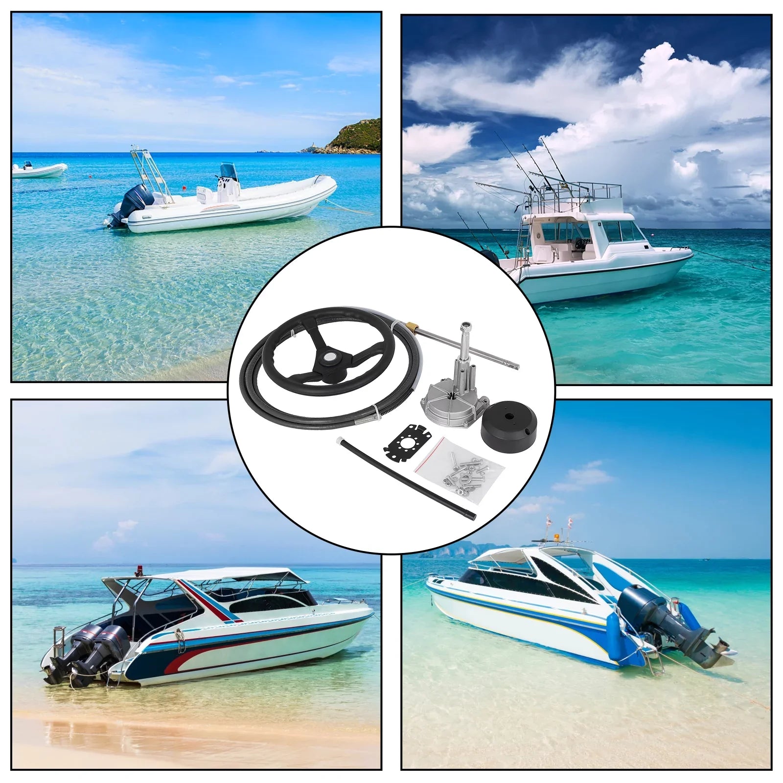 VEVORbrand Boat Steering Cable 12 Ft. Outboard 12 Ft. Mechanical Rotary with 13 In. Wheel, Boat Accessories
