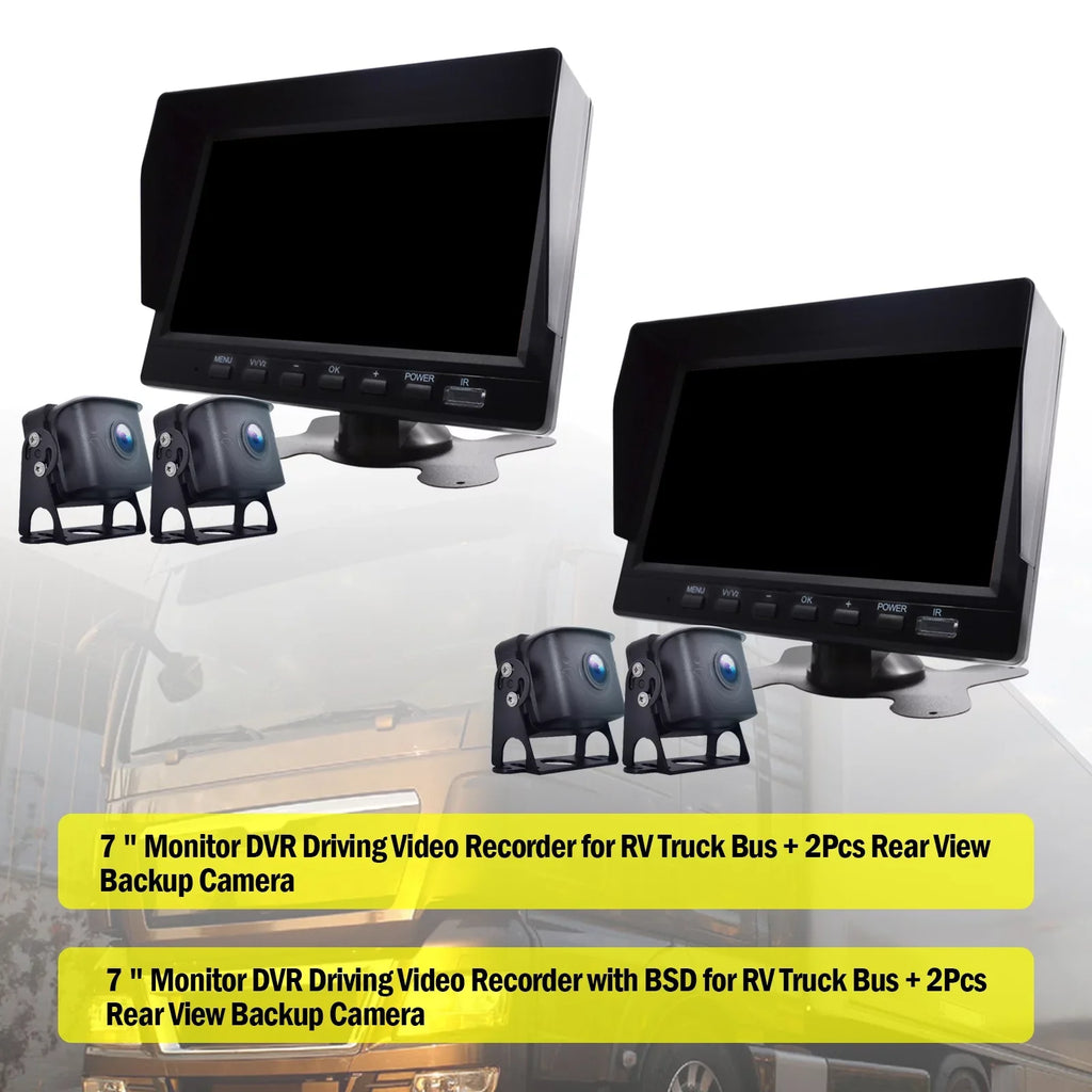 7" Monitor DVR Driving Video Recorder with BSD for RV Truck Bus+2 Backup Camera