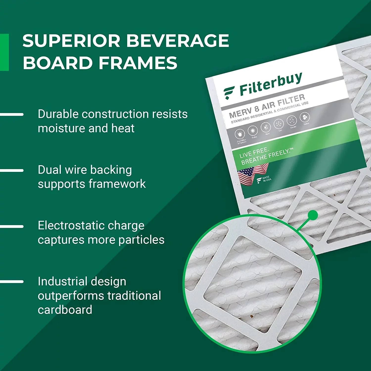 Filterbuy 13x21.5x1 MERV 8 Pleated HVAC AC Furnace Air Filters (4-Pack)