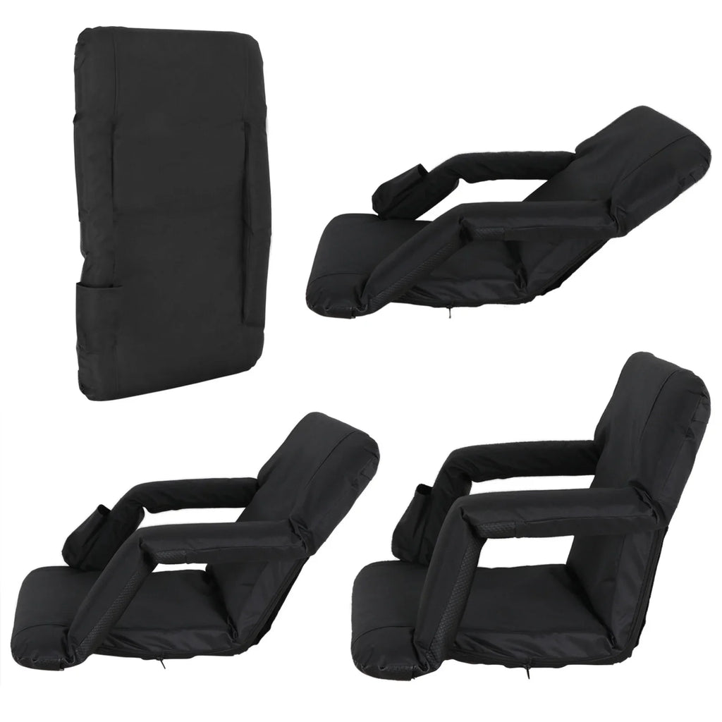 HomGarden Portable Stadium Seat Chair for Bleachers, 6 Reclining Folding Seat Waterproof, Black