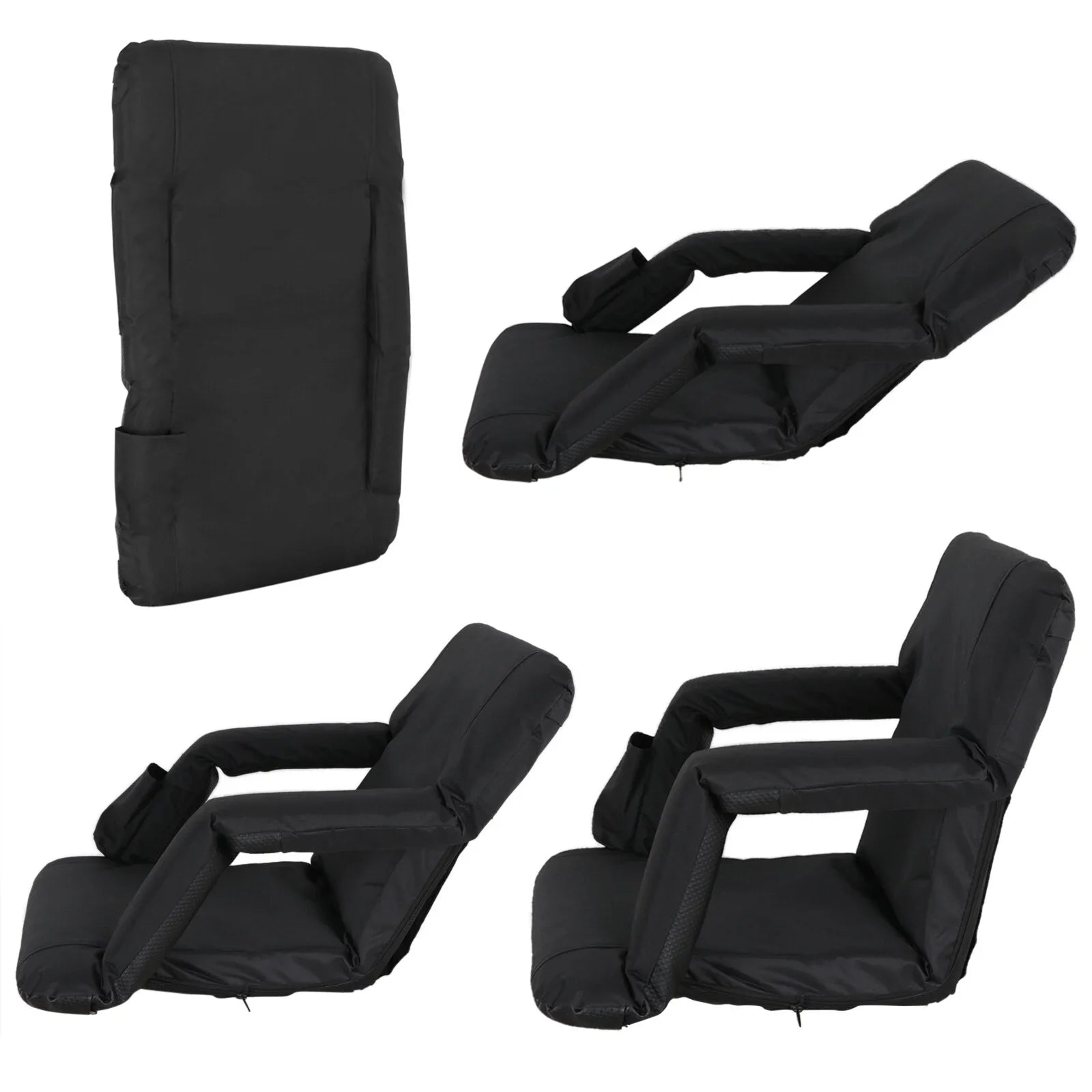 HomGarden Portable Stadium Seat Chair for Bleachers, 6 Reclining Folding Seat Waterproof, Black