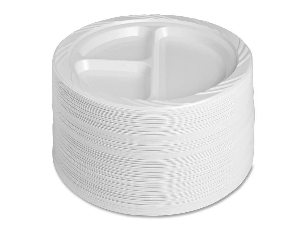 Genuine Joe 3-section Round Plastic PLatitudees, 9", 125 Pack, GJO10425