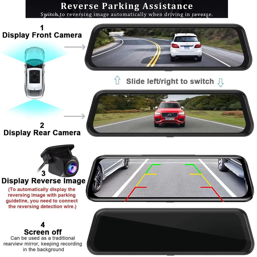 Erago Rear View Mirror Camera, Dash Cam Front and Rear Full Touch Screen  FHD 1080p for Car , Waterproof Backup WDR Camera, Night Vision, G-Sensor, Parking Moniter