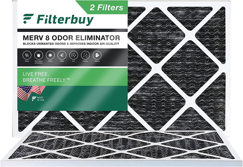 Filterbuy 16x24x1 MERV 8 Odor Eliminator Pleated HVAC AC Furnace Air Filters with Activated Carbon (2-Pack)