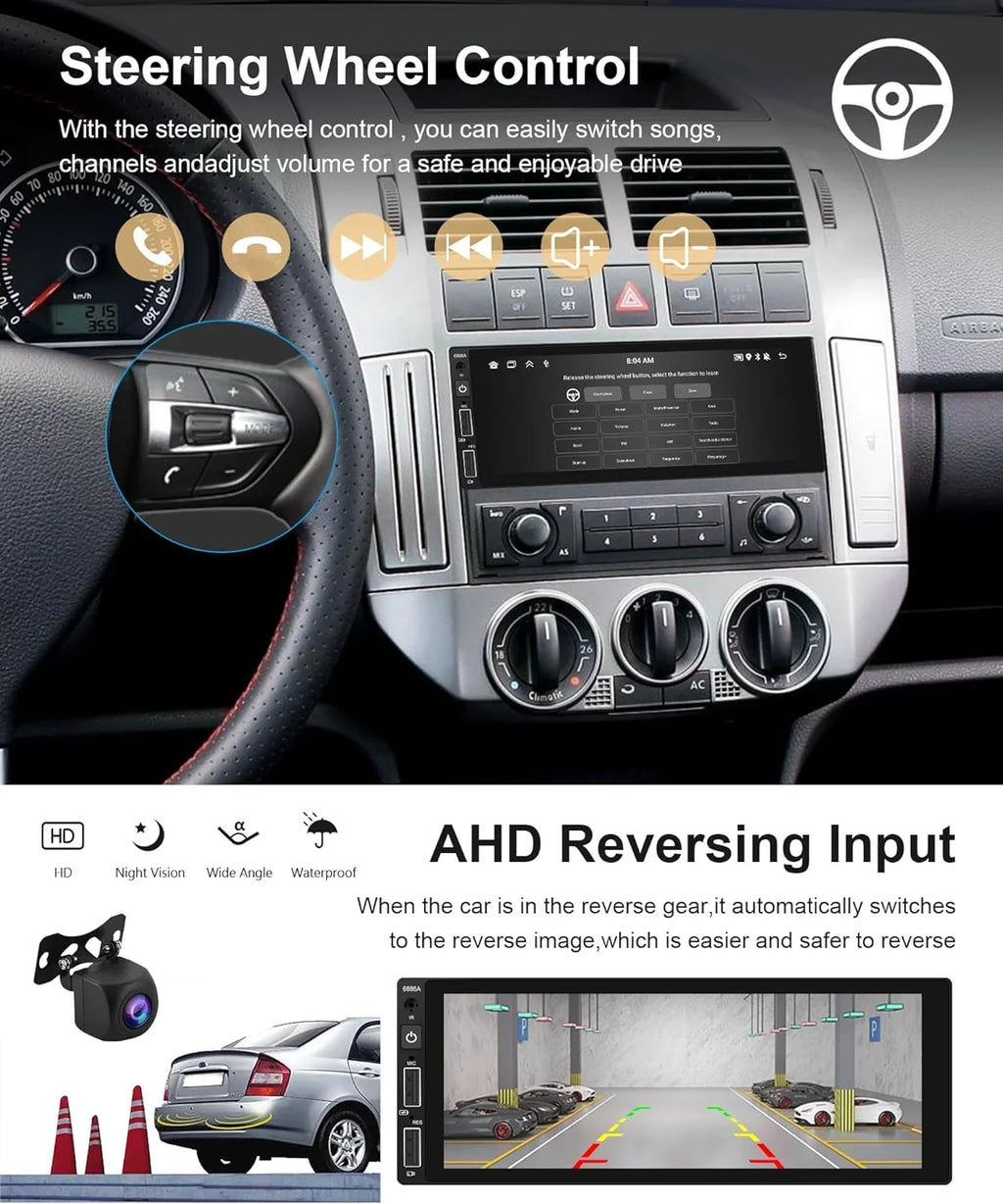 THONZER 2G+32G Android Single Din Wireless Carplay Car Stereo Android Auto podofo 6.86 inch HD Touch Screen Bluetooth Car Radio in Dash GPS Head Unit with Backup Camera WiFi Subwoofer HiFi Audio