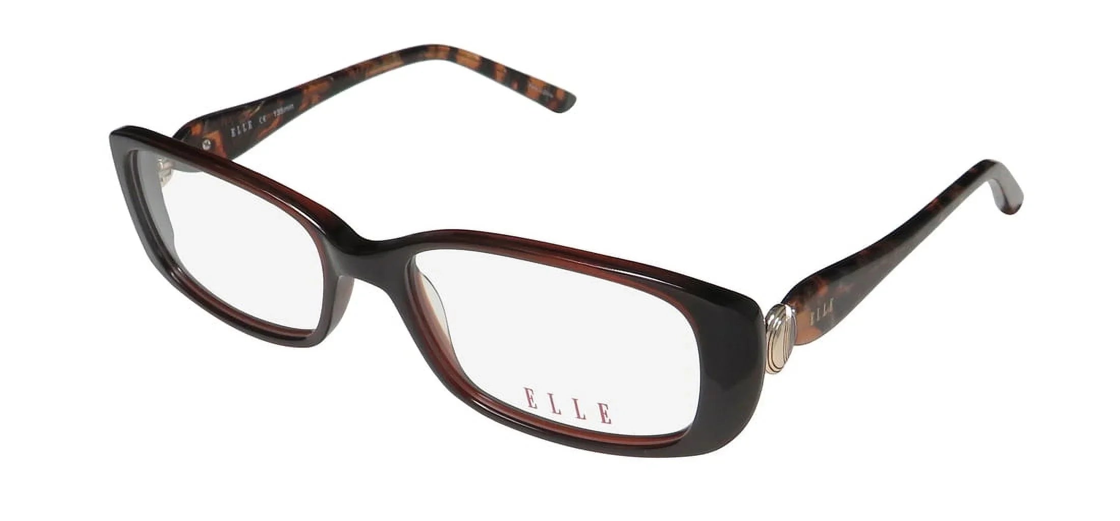 NEW ELLE 13428 WOMENS/LADIES RECTANGULAR FULL-RIM BROWN PREMIUM ACETATE PLASTIC DURABLE DESIGNER FRAME DEMO LENSES 52-16-135 EYEGLASSES/EYE GLASSES