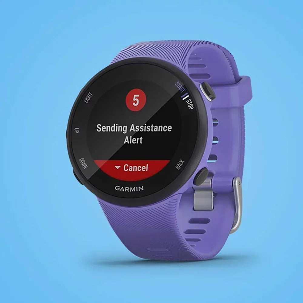 Restored Garmin 010-N2156-01 Forerunner 45S GPS Heart Rate Monitor Running Smartwatch (Iris) - Bundle With Fitness & Wellness Suite (WEYV, Yoga Vibes, Daily Burn) (Refurbished)
