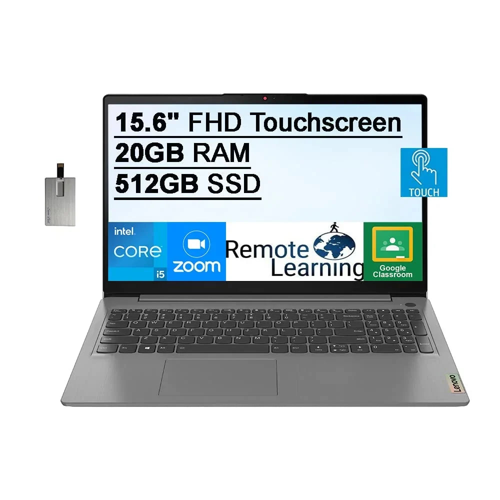 Lenovo 2021 Ideapad 3 15.6" FHD Touchdisplay Laptop Computer, Intel Core i5-1135G7, 20GB RAM, 512GB PCIe SSD, Backlit Keyboard, Iris Xe Graphics, HD Webcam, Dolby Audio, Win 11S, Grey, 32GB USB Card