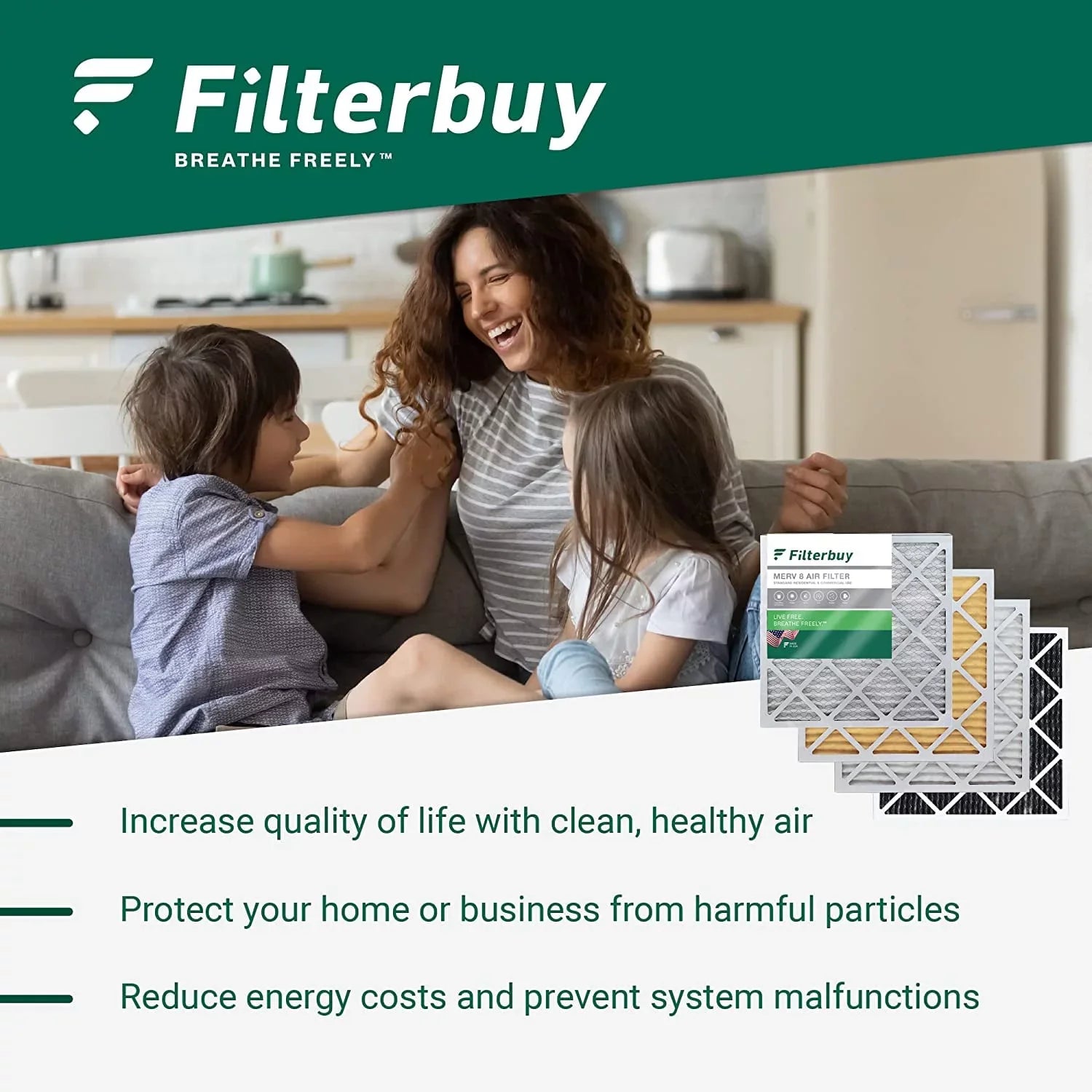 Filterbuy 13x21.5x1 MERV 8 Pleated HVAC AC Furnace Air Filters (4-Pack)