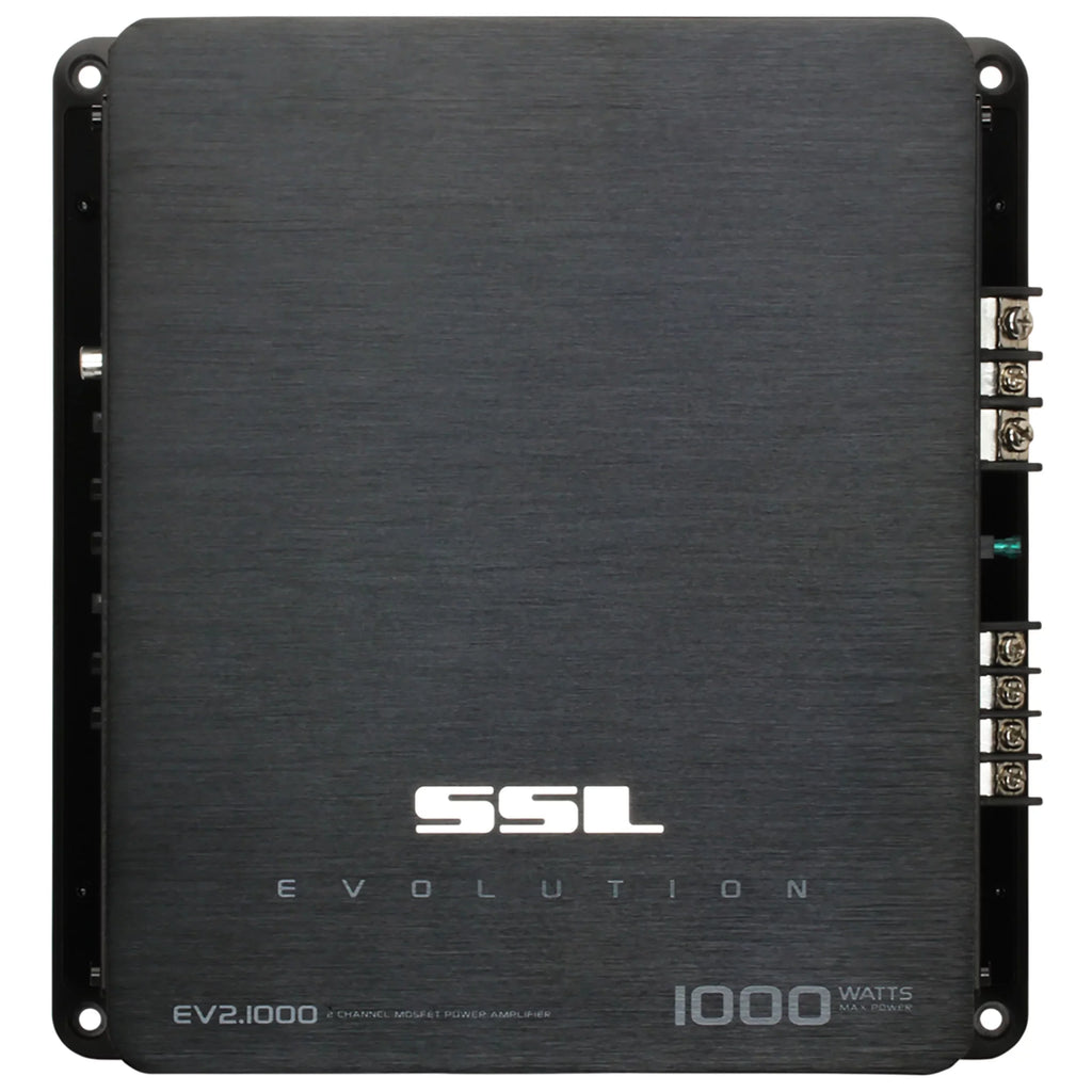 Sound Storm Laboratories EV2.1000 Evolution Series Car Audio Amplifier - 1000 High Output, 2 Channel, 2/8 Ohm, High/Low Level Inputs, High/Low Pass Crossover, Full Range, Hook To Stereo and Subwoofer