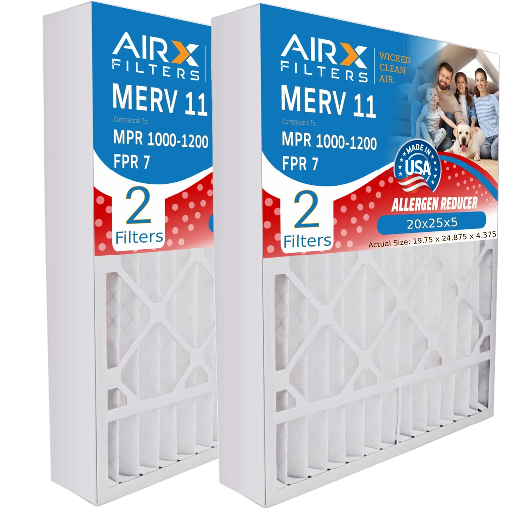 20x25x5 Air Filter MERV 11 Comparable to MPR 1000, MPR 1200 & FPR 7 Compatible with Honeywell FC100A1037 Premium USA Made 20x25x5 Furnace Filter 2 Pack by AIRX FILTERS WICKED CLEAN AIR.