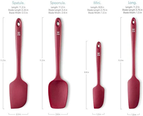 Di Oro Seamless Series 4-Piece Silicone Spatula Set - 600Â°F Heat-Resistant Pro-Grade Rubber Spatulas - Spoonula, Large Spatula, Small/Mini Spatula, and Jar Spatula - Kitchen Utensil Set (Red)