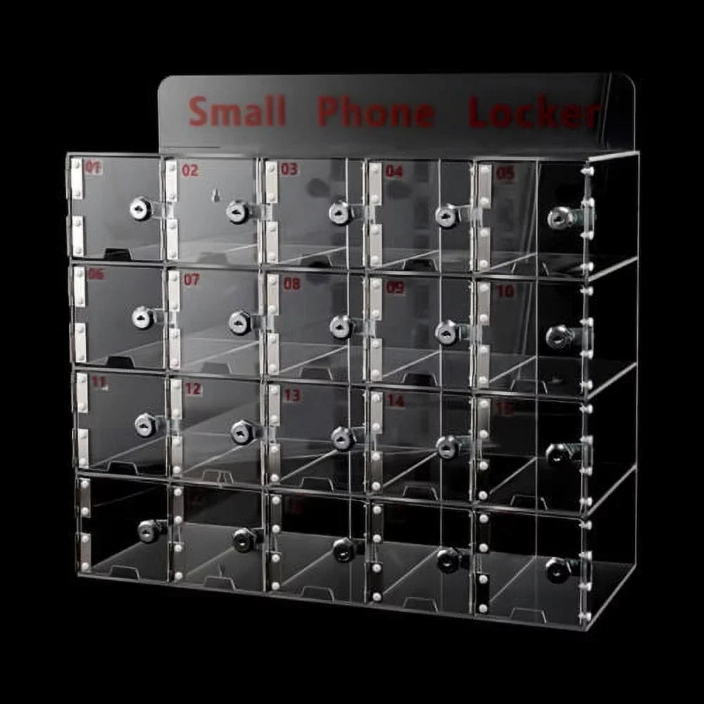 20 Slots Thickened Acrylic Cellphone Locker Clear Cell Phone Storage Box w/ Keys