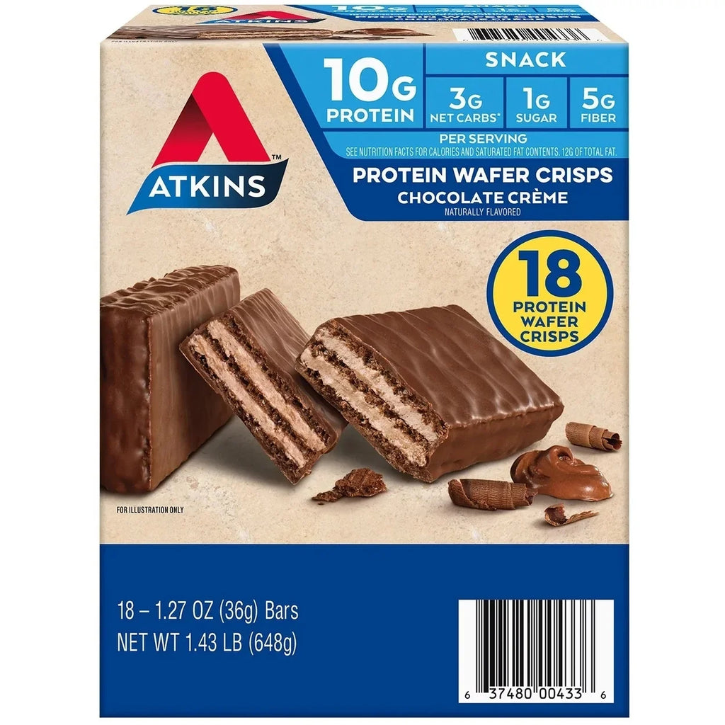 Atkins Protein Wafer Crisps ChocoLatitudee Creme 1.27 Ounce (Pack of 18)