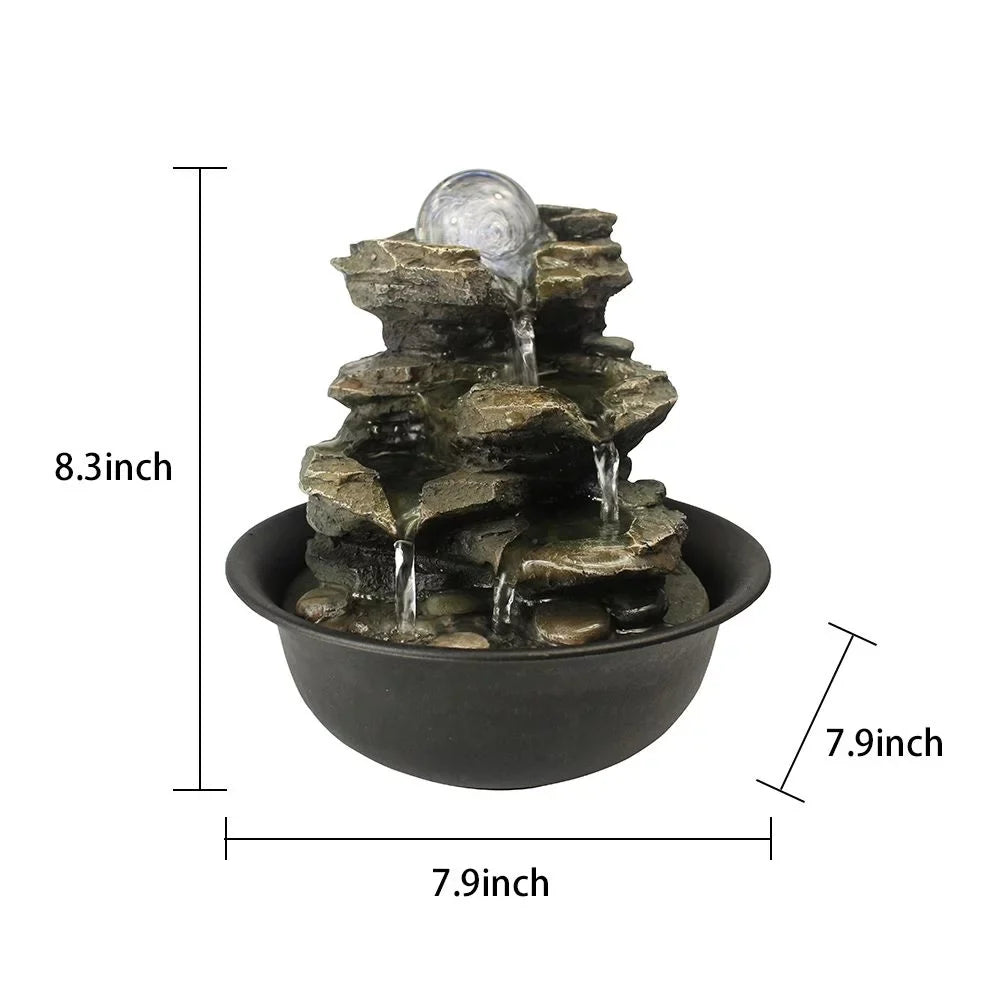 CoSoTower 8.3inches Rock Cascading Tabletop Water Fountain with LED Lights & Crystal Ball for Home Office Bedroom Relaxation