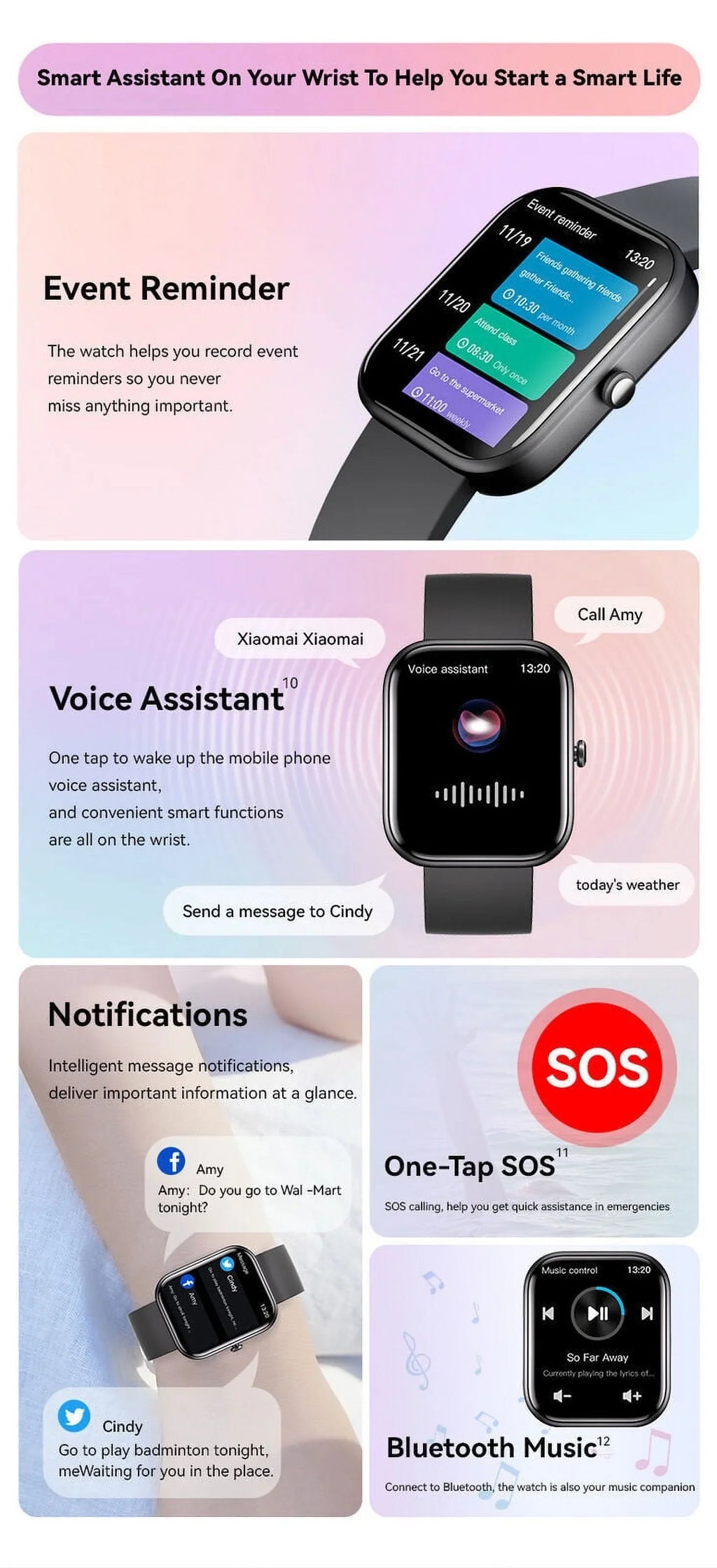 GTS5 Smart Watch Blood Pressure Fitness Tracker Women Men for Android and iOS Black