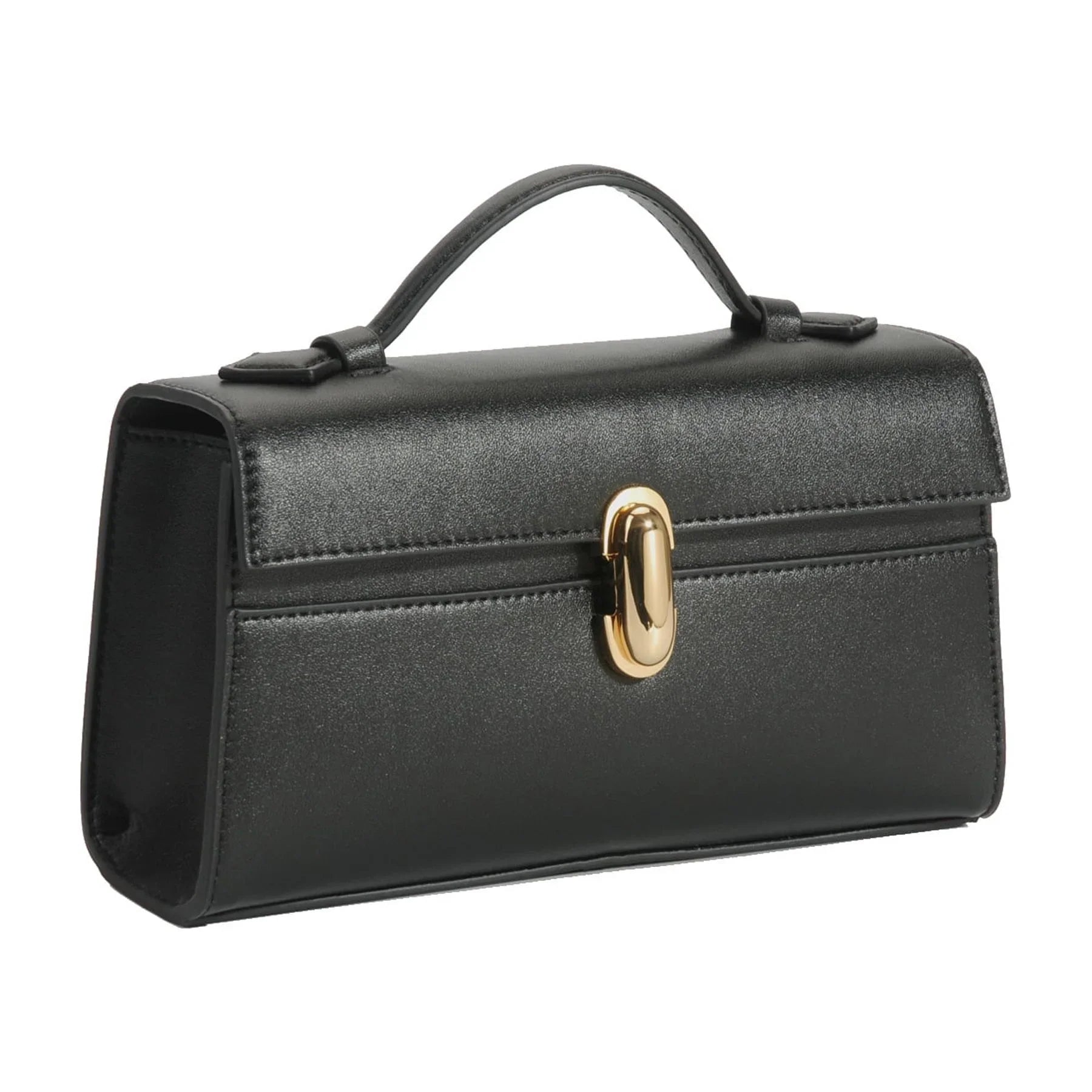Qi Partner Handbags for Women The Symmetry Leather Top Handle Pochette Bags in Black