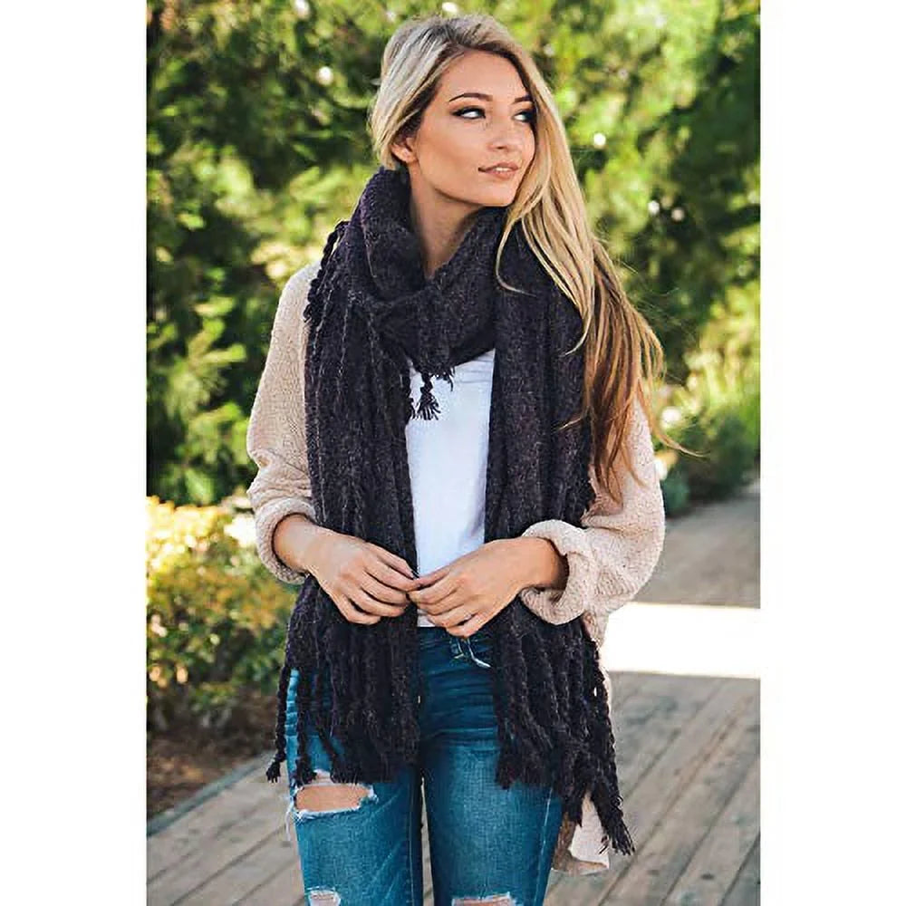 Plaid Blanket Winter Scarfs for women Chunky Tasseled Scarves Lightweight Soft Warm Cozy Shawl Classy Oversized Infinity Solid Pashmina Quality Scarf (Purple)