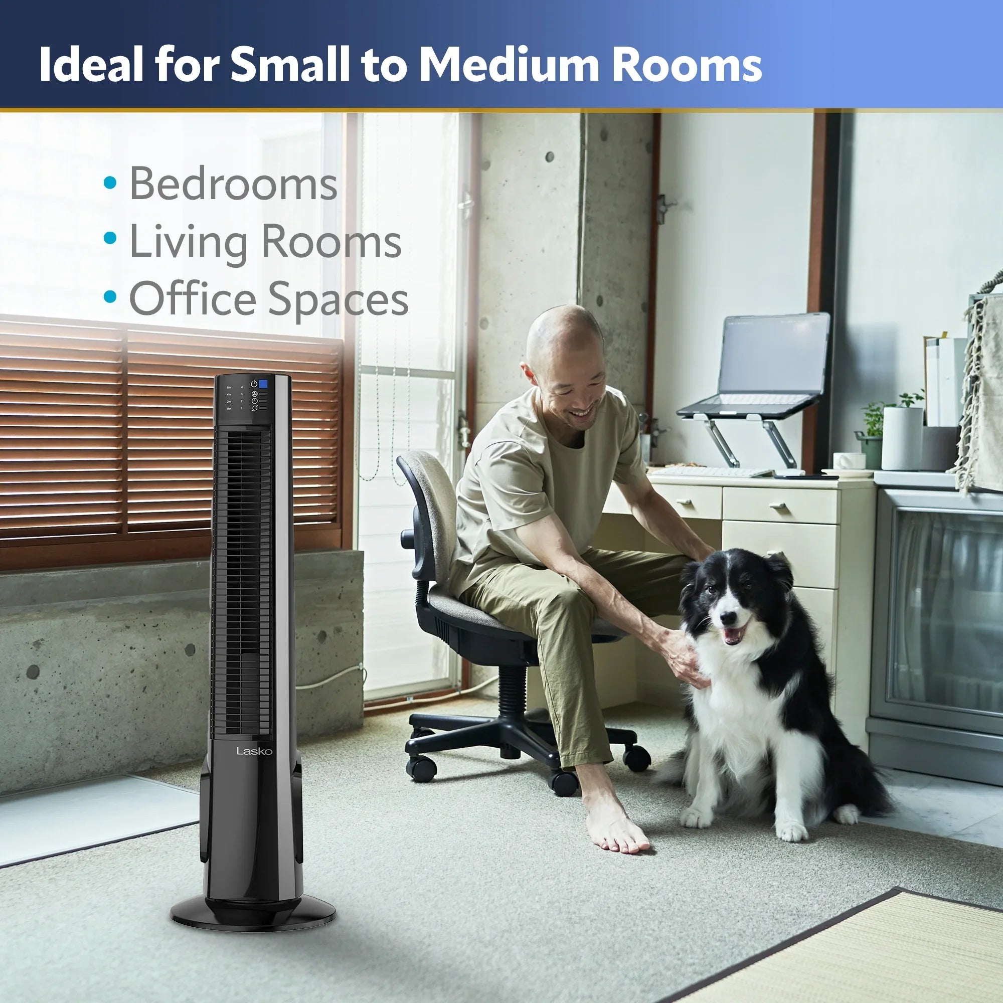 Lasko 38" 4-Speed Hybrid Tower Fan with Timer, Remote Control, Black/Silver, T38415, New