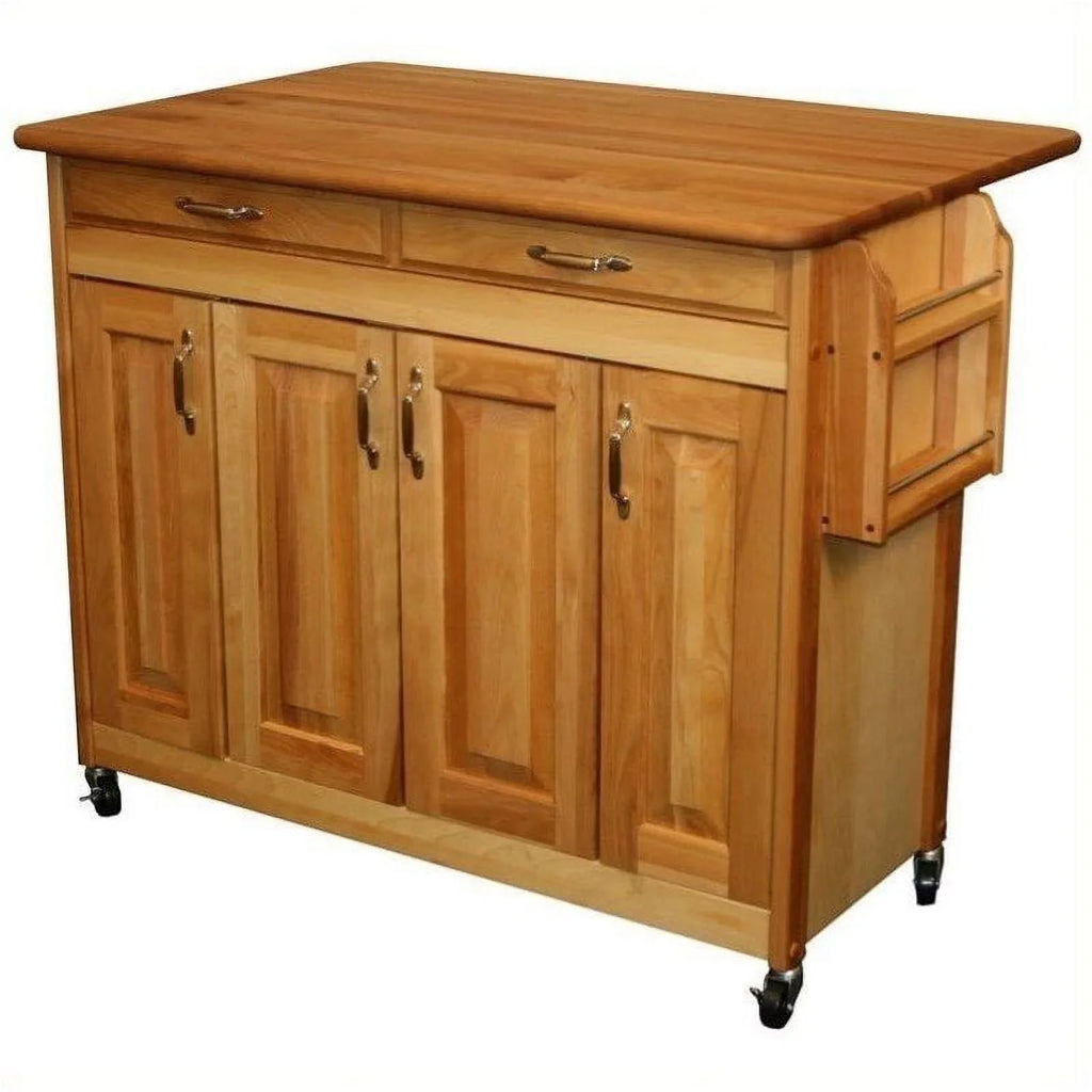 Pemberly Row 44" Wood Butcher Block Drop Leaf Kitchen Island in Brown