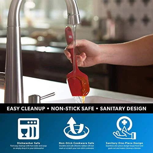 Di Oro Seamless Series 4-Piece Silicone Spatula Set - 600Â°F Heat-Resistant Pro-Grade Rubber Spatulas - Spoonula, Large Spatula, Small/Mini Spatula, and Jar Spatula - Kitchen Utensil Set (Red)