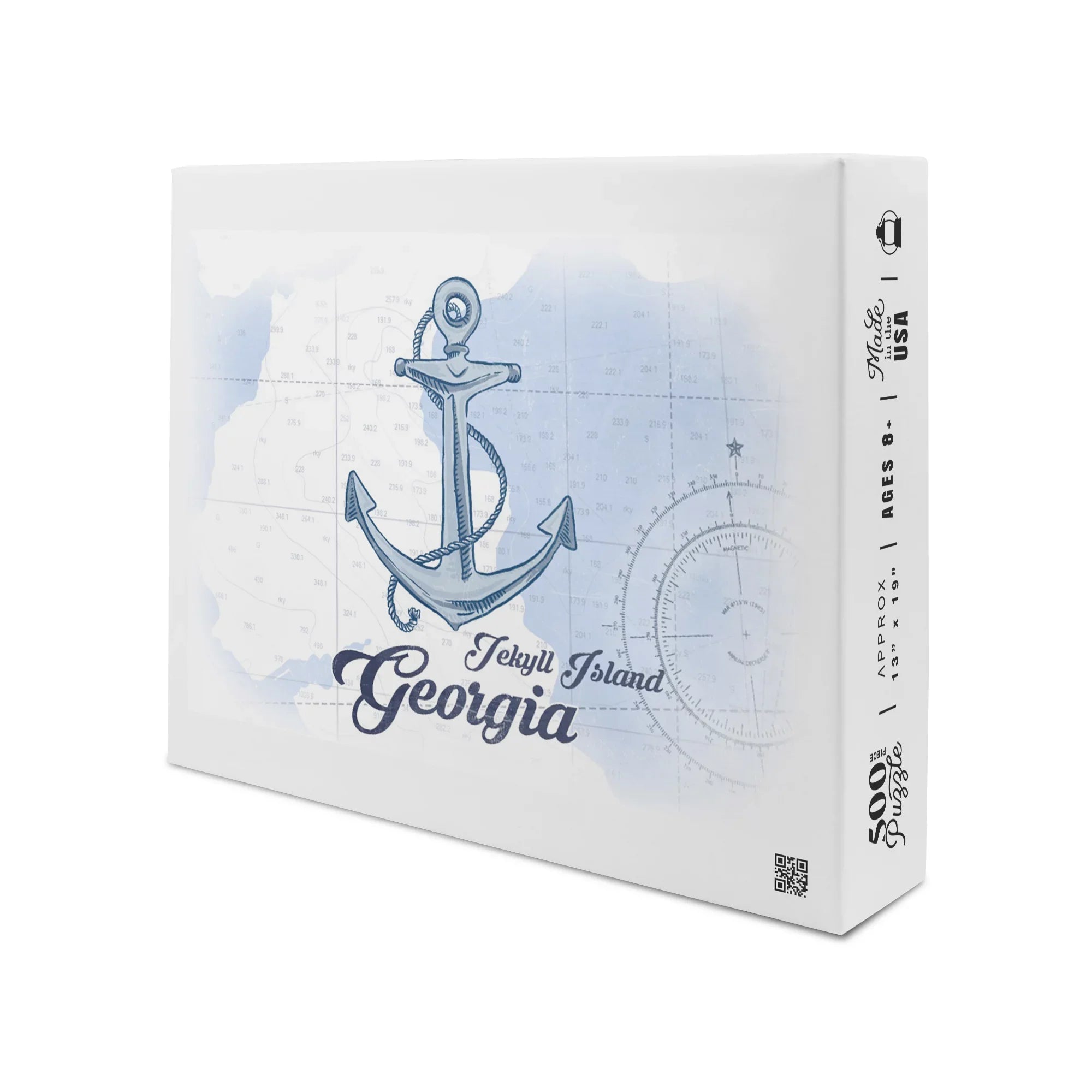 Jekyll Island, Georgia, Anchor, Blue, Coastal Icon (19x27 inches, Premium 500 Piece Jigsaw Puzzle for Adults and Family, Made in USA)