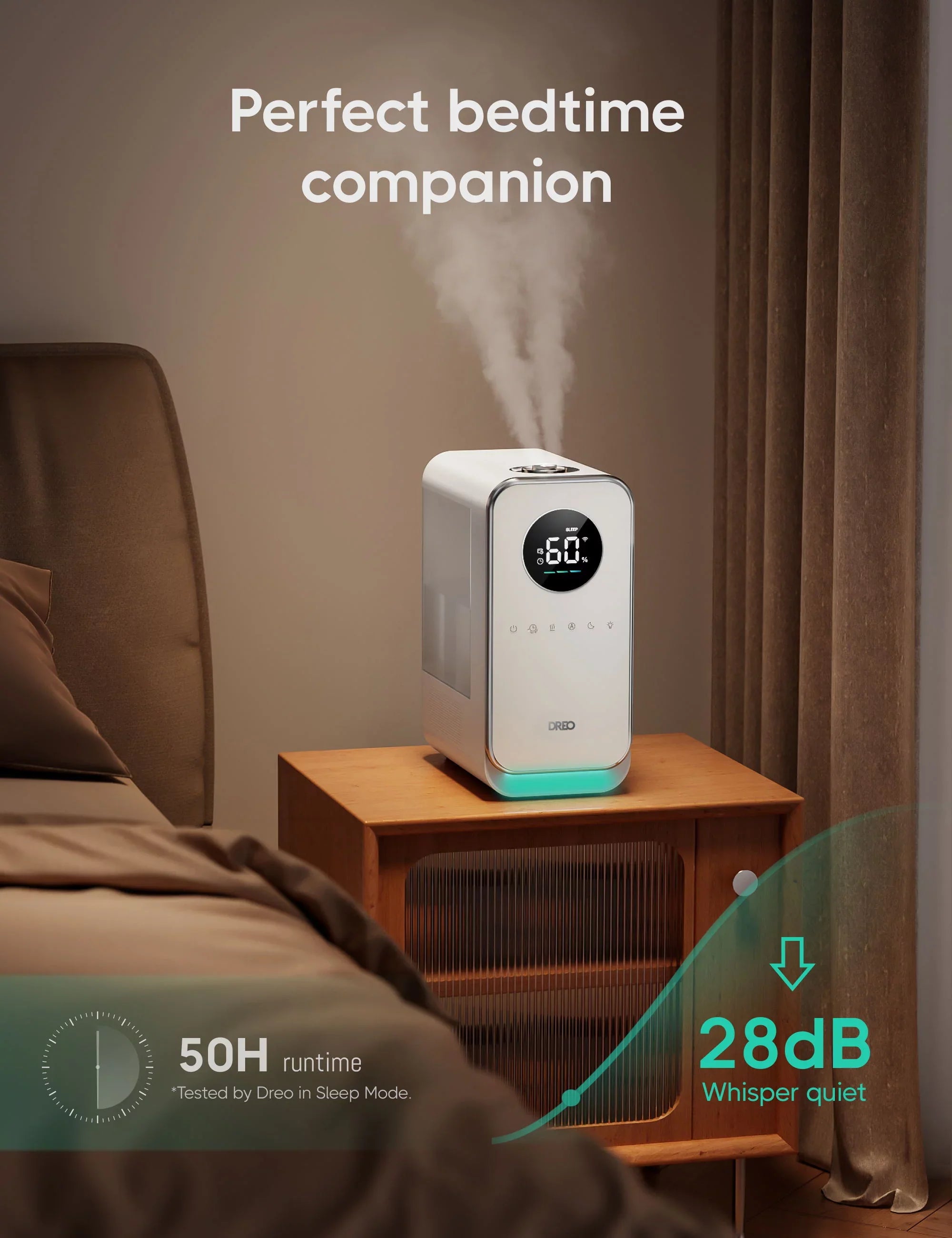 Dreo Humidifier, 5L Top-Fill Humidifiers, LED Display With Humidistat, Smart App Control, Quiet Sleep Mode, Timer, Auto Mode