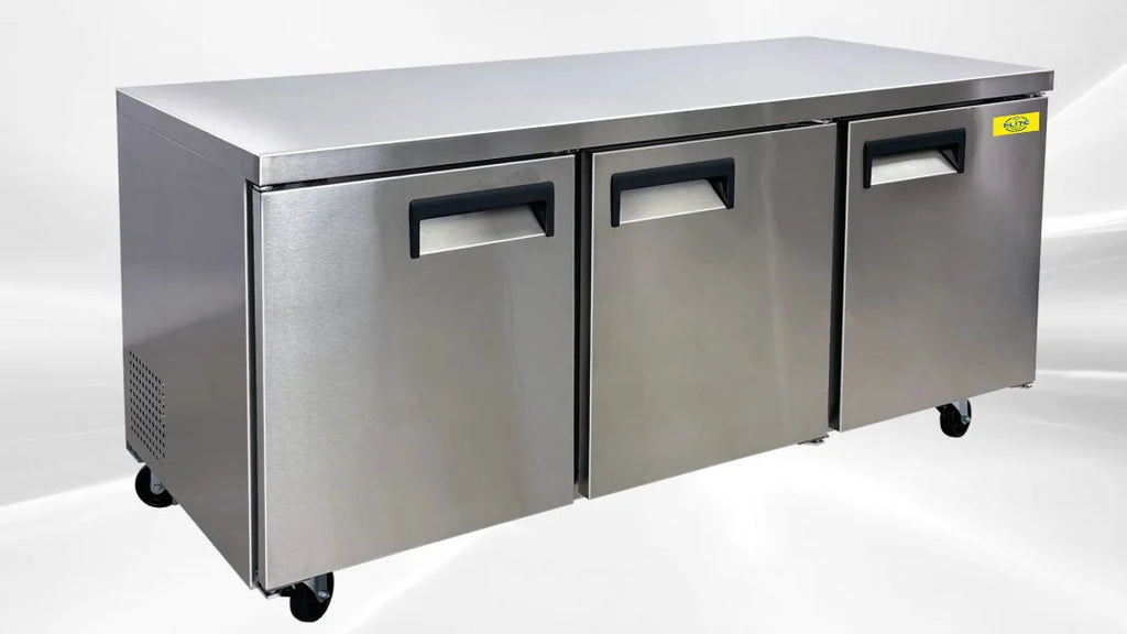 72 ins Commercial Three Door Undercounter Stainless Steel Refrigerator 15.5 Cu. ft.