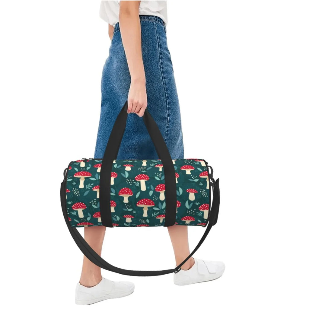 Coaee Amanita Mushroom Large Capacity Travel Luggage Bag Cylinder Gym Bag Waterproof Sports Bag with Pocket and Compartment