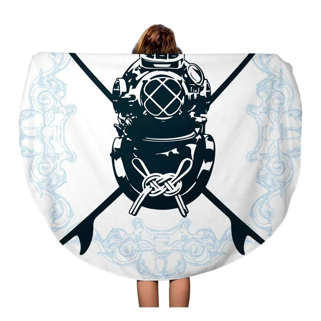 SIDONKU 60 inch Round Beach Towel Blanket Surfboard Surf Shield Diving Suit Activity Antique Aqualung Classic Travel Circle Circular Towels Mat Tapestry Beach Throw