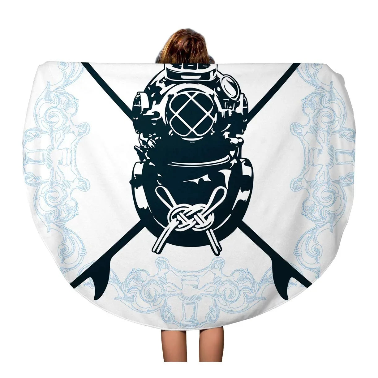 SIDONKU 60 inch Round Beach Towel Blanket Surfboard Surf Shield Diving Suit Activity Antique Aqualung Classic Travel Circle Circular Towels Mat Tapestry Beach Throw