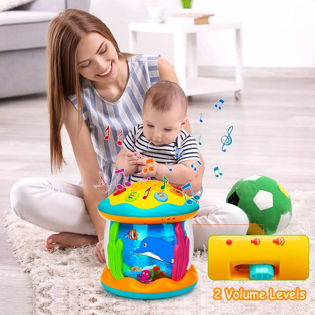 ISHANTECH Baby Toys 6 to 12 Months 4 in 1 Musical Projector Ocean Rotating Tummy Time Learning Crawling Light Up Toys